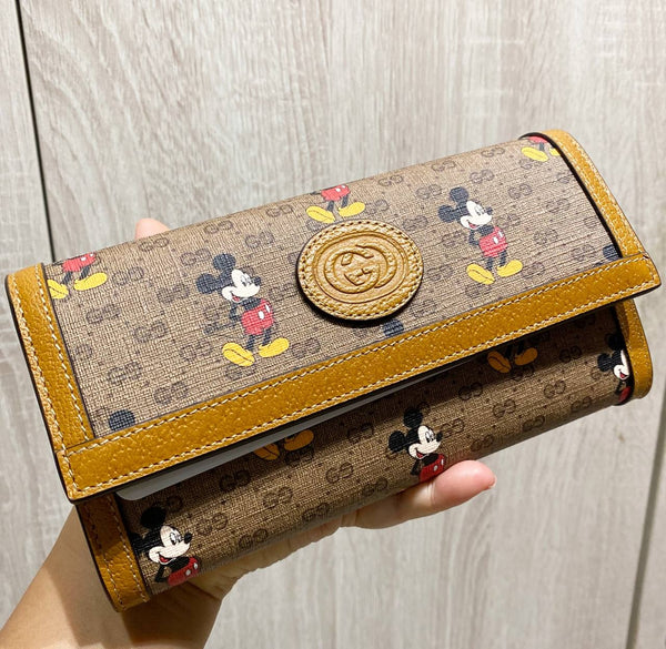 LADIES GUCCI X DISNEY WALLET LONG  FLAP GG SUPREME MICKEY MOUSE BEIGE 602530 LIMITED ED