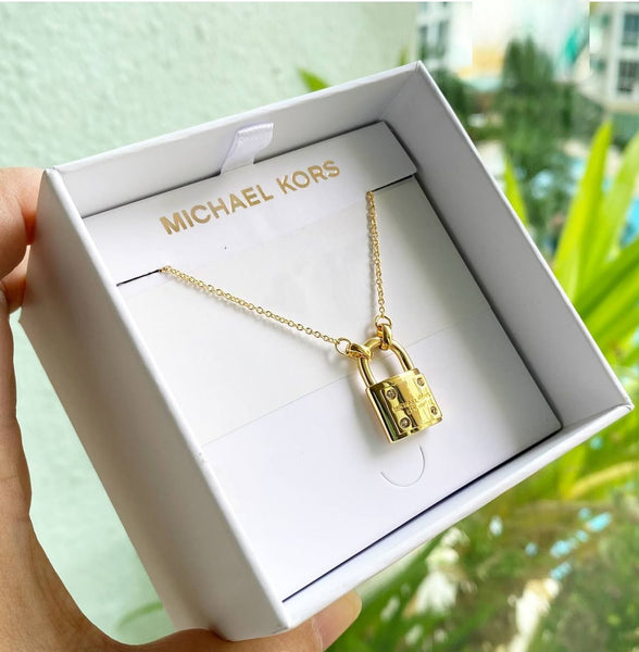 MICHAEL KORS MK Fashion Silver-Tone Brass Lock Pendant Necklace $100.00 |  eBay